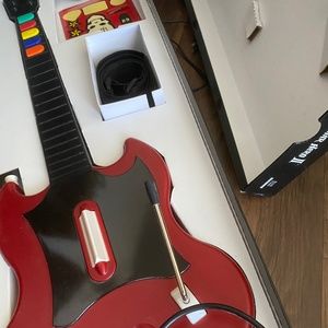 Red PS2 Guitar Hero Guitar + Shoulder Strap + Stickers